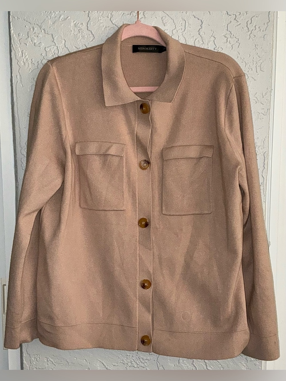 Merokeety Women's Light Tan Button-Front Jacket / Cardigan